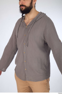 Turgen casual dressed grey linen hooded shirt upper body 0002.jpg